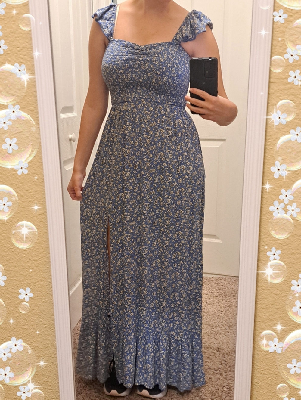 Band of Gypsies Size XS Blue Floral Ruffle Strap Maxi